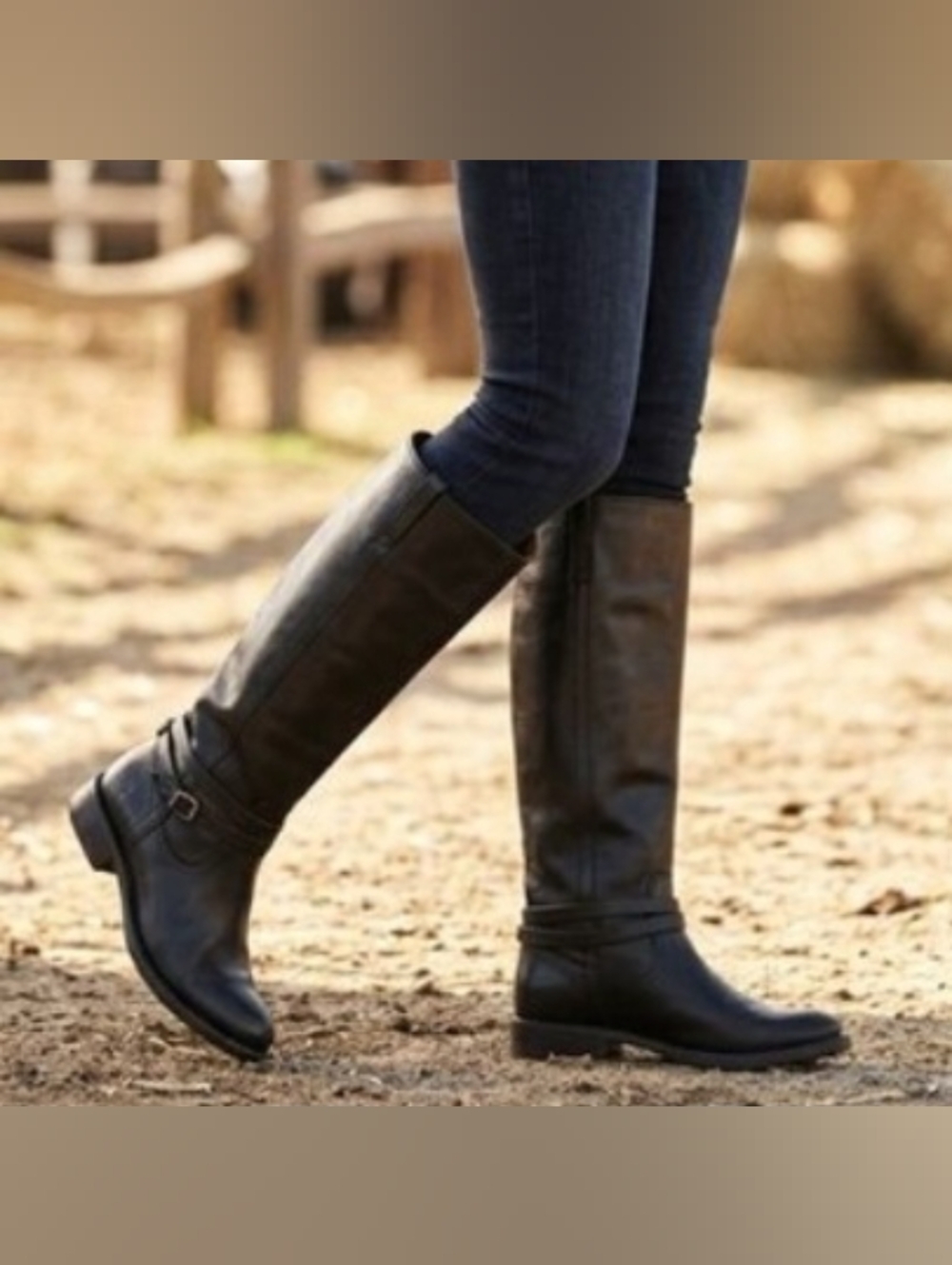 Frye Shirley Black Structured Equestrian Riding Plate Logo Boot  Size 8B